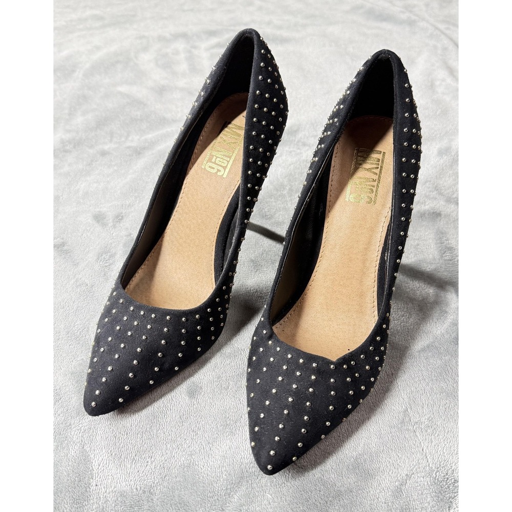 Mix No 6 Shoes Womens Size 7 Black Studded Pointed Toe Stiletto Heels Pumps